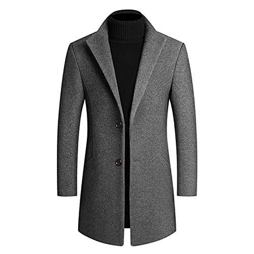 Image of Lu's Chic Men's Single Breasted Trench Coat Button Down Overcoat Warm Dress Pea Coats