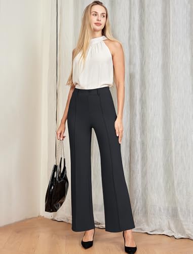Womens Dress Work Pants Business Casual Office Pull On Trousers High Waist Wide Leg Stretchy Slacks with Pockets2
