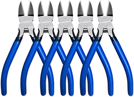 Wire Cutters 5 Pack, 6.5 inch,KAIHAOWIN Flush Cutters Diagonal Cutters Side Cutters Precision Ultra Sharp Spring Loaded Wire Snips Clippers Dikes Cutting Pliers Small for Crafting Jewelry Making,Blue