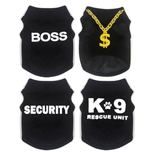 4 Pack Dog Clothes for Small Dogs Black Security Dog Shirt Soft Chihuahua Clothes Cute Male Dog Clothes Pet Clothing for Small Dog Boy Teacup Dog XXS