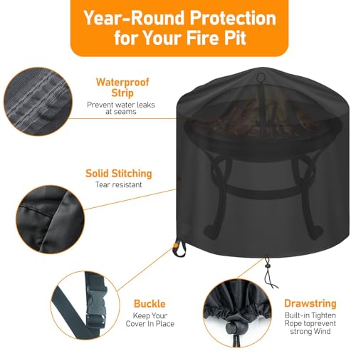 Raweao Feuerstelle Abdeckung Runde Wasserdichtes 90x 60cm, Feuerschale Schutzhülle für Feuerkorb, 500D Oxford Feuerstellen Abdeckungen Schutzhülle für Feuerschale Abdeckung, Schwarz