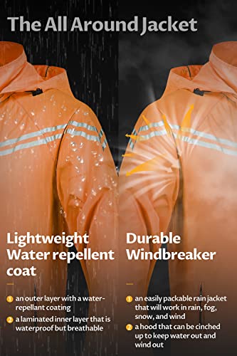 Image of CREATMO US Men's Packable Waterproof Running Rain Coats Reflective Cycling Jacket Windbreaker With Removable Hood