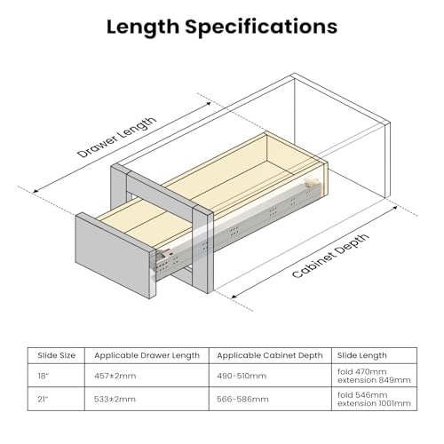 Gobrico Under Mounted Soft Close Drawer Slides 21" Full Extension Concealed Drawer Glides Rails 6Pair, Adjustable Locking Device Screws Included by Gobrico - Image 6