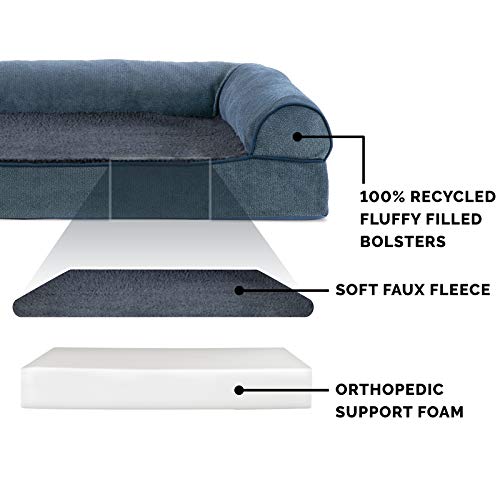 Image of Furhaven Orthopedic Dog Bed for Large Dogs w / Removable Bolsters & Washable Cover, For Dogs Up to 125 lbs - Sherpa & Chenille Sofa - Orion Blue, Jumbo Plus /XXL