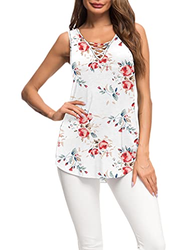 MOLERANI Blusa sin Mangas Informal Cruzada sin Mangas de Verano para Mujer Blusa básica con Cordones (2XL, M Rosa Blanco) Cover