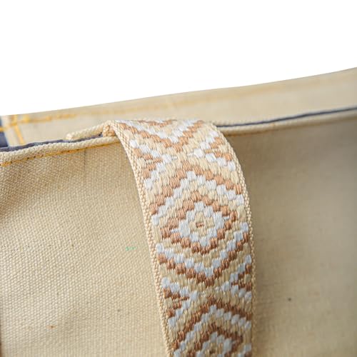 شنطة يد قماشية مصنوعة يدويًا - شنطة كتف وشنطة كروس ذات سعة كبيرة مع مساحات بسوستة إغلاق ومقابض أنيقة مصنوعة يدويًا - للعمل واللاب توب والاستخدام اليومي للنساء من دي بيل™ (بيج، زيتي)