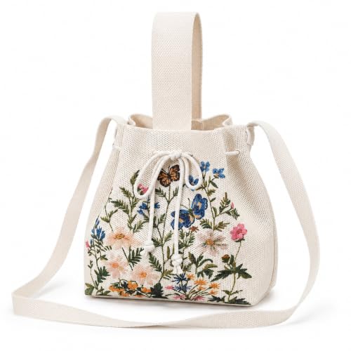 Image of Kawn Women's Crochet Drawstring Bucket Bag, Stylish Tote Purse, Crossbody Shoulder Bag, Boho Chic Handbag for Beaches, Party and Everyday Use.