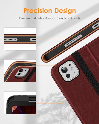 DTTO for iPad Pro 13 inch Case (M5/M4) 2025/2024, Premium Leather Business Folio Stand Cover with Pencil Holder - Auto Wake/Sleep & Multiple Viewing Angles, Built in Hand Strap & Pocket, Burgundy Red