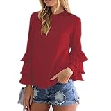 Blue Berry Cheese Women Blouses Shirts 2017 Autumn Elegant Ladies O-Neck Flounce Long Sleeve Tops Wine Red