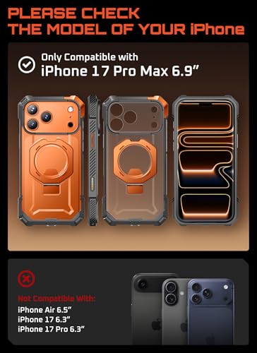 Image of SUPCASE for iPhone 17 Pro Max Case with Kickstand (Unicorn Beetle Grip), [Camera Control Cover] [Compatible with MagSafe] [Military-Grade Drop Protection] Heavy Duty Magnetic Phone Case, Coral