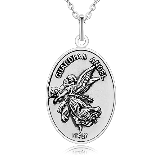 VENICEBEE® Guardian Angel Solid 925 Sterling Silver Pendant Protect Me Medal Protection Charm Beautiful Necklace + Velvet Pouch, Polishing Cloth - Fine Gift4