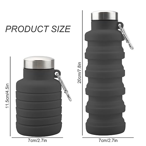 GLADFRESIT Collapsible Travel Water Bottle, 500ml Silicone Foldable Water Bottle with Carabiner - Image 2
