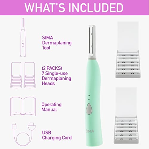 Spa Sciences - SIMA Dermaplaning Tool - Patented Painless 2 in 1 Facial Exfoliation & Peach Fuzz-Hair Removal System w/ 14 Weeks Treatment Included - Anti-Aging – 3 Speeds - Rechargeable