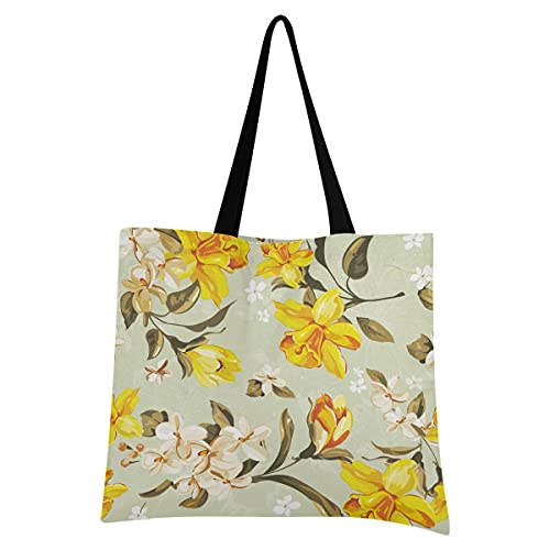 パンツ秋のウコンの花再利用可能なショッピングトート食料品折りたたみバッグポータブル収納ショルダーバッグハンドバッグ旅行用女性女の子のサムネイル