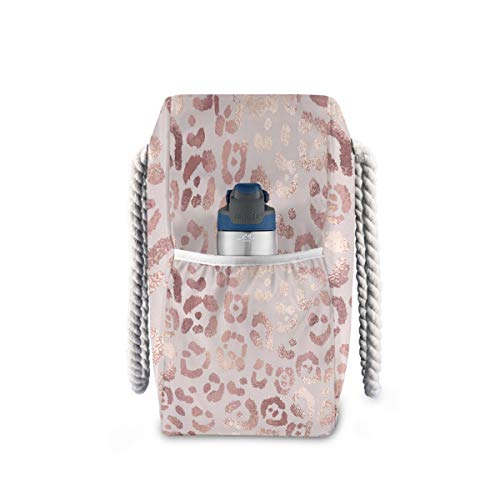 ALAZA Large Travel Beach Tote, Rose Gold Leopard Polyester Handbag Gym Shoulder Bags with Cotton Rope4