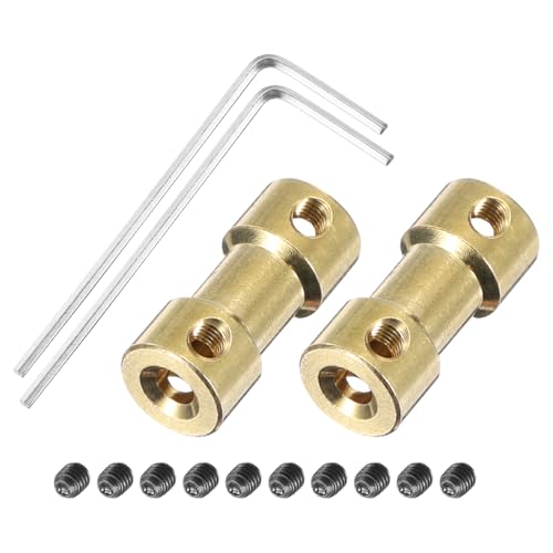 sourcing map 2 Pcs 3mm to 4mm Brass Shaft Coupling Joint Connector with Screws and Hex Wrench Flexible Motor Shaft Coupler for Car Wheels Tires Shaft Motor