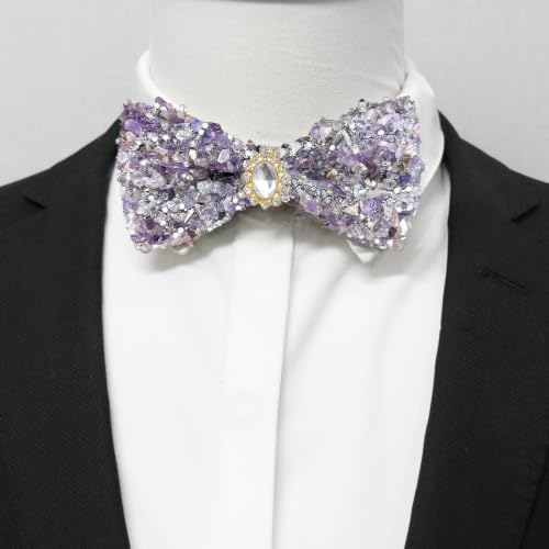 Image of Mens Rhinestone Bow Tie Pre-Tied Bow Ties for Men Adjustable Sparkle Sequin Bowtie Party Wedding