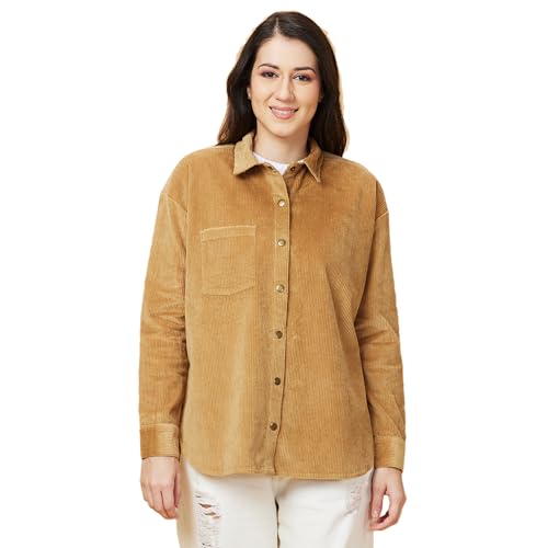 Image of Being Human Beige Loose Fit Women's Cotton Shirts Clothing
