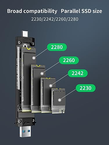 Lemorele M.2 NVMe SSD Enclosure Adapter Tool-Free, 10Gbps USB C 3.2 Gen2 M.2 NVMe External Hard Drive Case Adapter for M-Key SSD 2230/2242/2260/2280,(SATA NOT Supported) — view 3