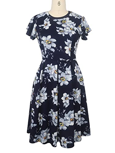 Image of oxiuly Women's Flounce Sleeve Wedding Church Vintage Dresses Casual Floral Party Cocktail Work Dress with Pockets Fei376