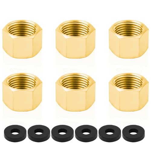 6pcs Brass Pipe Cap with Rubber Gasket, 3/8