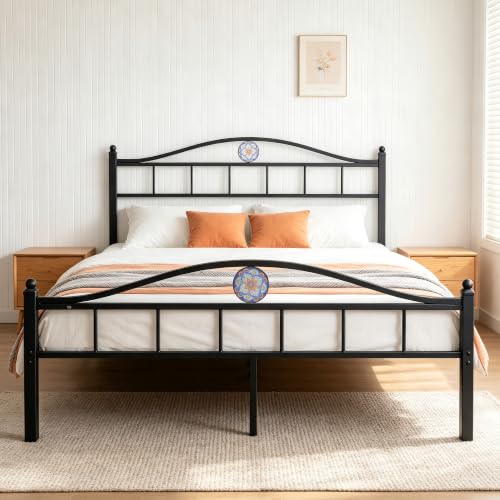 Little Big Nove Queen Metal Bed Frame with Ceramic Tile Decor Headboard