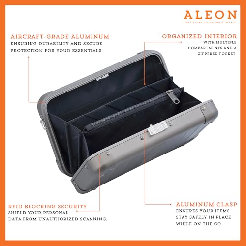 Image of Horizontal All Aluminum Crossbody Bag - Lightweight Compact Travel Case with Adjustable Strap, RF Blocking, Interior Pockets & Secure Clasp - Stylish Over-Shoulder Bag for Men & Women (Bronze)