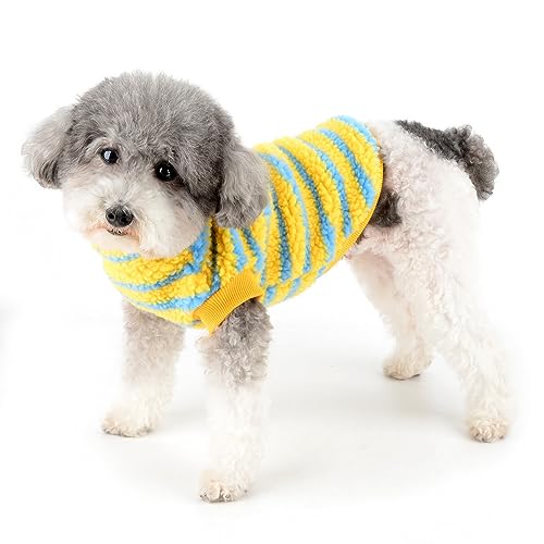 Zunea Fuzzy Sherpa Fleece Dog Jumper for Small Dogs Cat Striped Winter Sweater Coat with D-Ring Soft Warm Pullover Jacket Coat Puppy Vest Clothes Cold Weather Pet Chihuahua Yorkie Apparel Yellow M - Image 2