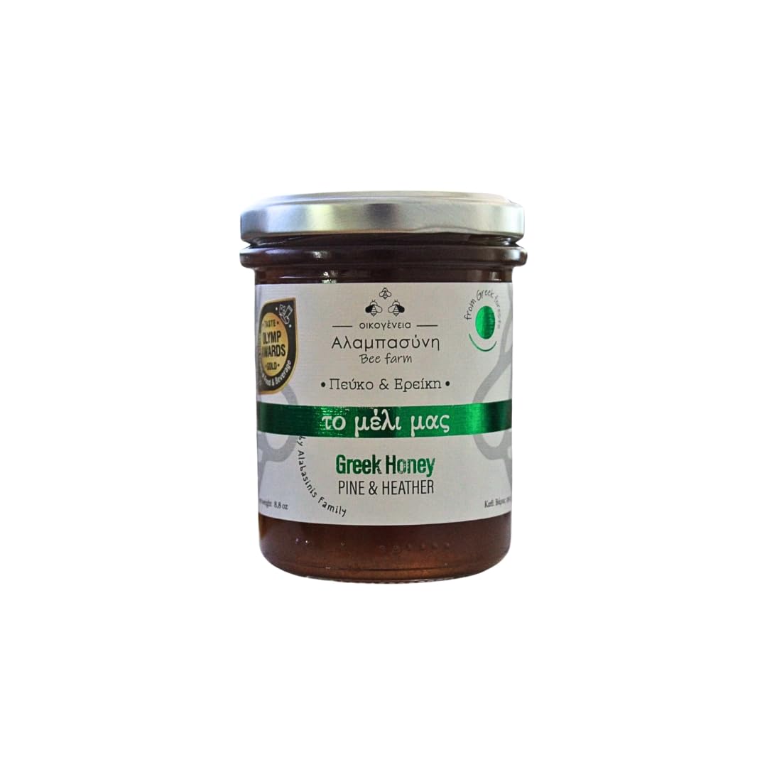 Alabasinis Greek Pine & Heather Honey 250g – Raw, Natural, Artisan & Unfiltered Forest Honey from Greece – No Added Sugar, Rich in Antioxidants