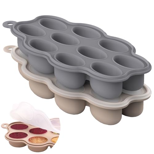 Image of btrfe Silicone Baby Food Freezer Tray 2Pack Perfect Food Storage Containers for Homemade Baby Food, Fruit Purees, Breastmilk, Vegetable (Grey + Tan)