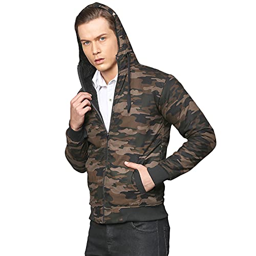 Image of CAHOOT Men's Camouflage Hoodie With Insert Pocket For Casual Wear | Hooded Neck | Long Sleeve | Zipper Closure | Cotton Jacket Crafted With Comfort Fit For Everyday Wear