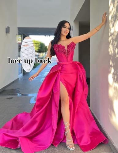 zcbang Satin Prom Dresses for Women 2025 Beaded Strapless Mermaid Formal Gowns and Evening Dresses2