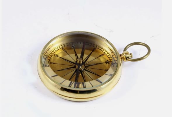 Brass Magnetic Pocket Compass – Nautical Vintage Style with Engraved Back Design, Collectible Navigation Gift