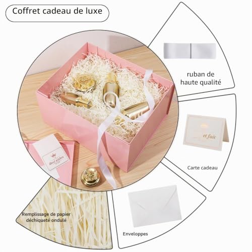 KdmNzoo Grand Boîte Cadeau rose 42x32x15.5 cm, Boite cadeau vide, boite cadeau anniversaire marriage - 2 Pièces (contenirRuban, Papier De Soie, Enveloppes et cartes) – vue 2