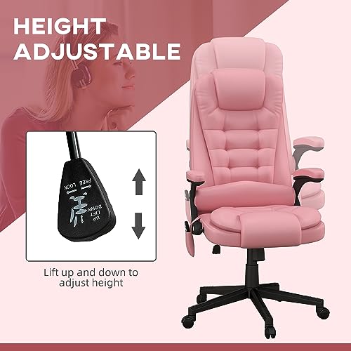 Image of HOMCOM High Back Vibration Massage Office Chair with 6 Vibration Points, Heated Reclining PU Leather Computer Chair with Armrest and Remote, Pink