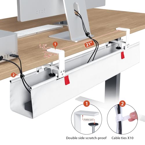 Univivi No Drill Under Desk Cable Management Tray, 36\" Cord Organizer for Table, Clamp/Screw Mount Desk Cable Management, Premium Fabric Cable Management Tray for Office, Home