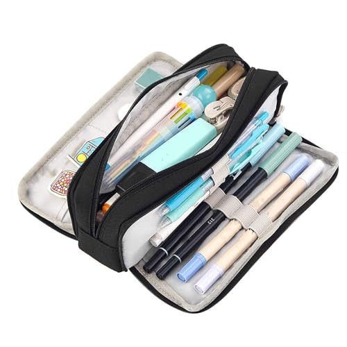 Fournitures scolaires grand format pochette à crayons rigide noire