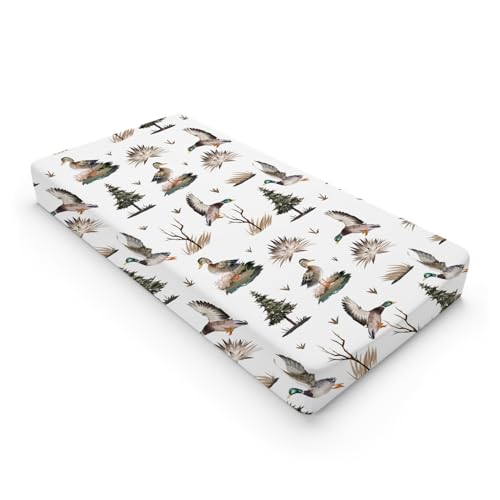 Image of Mallard Duck Changing Pad Covers Duck Hunting Reeds Trees Diaper Changing Pad Covers Sheets for Girls Boys Soft Breathable Stretch Fitted Change Table Pad Mats Covers 32''x16''