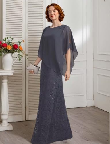 Women's Mother of The Bride Dresses for Wedding Sequin Laces Beaded Capelet Chiffon Long Formal Evening Party Gowns3