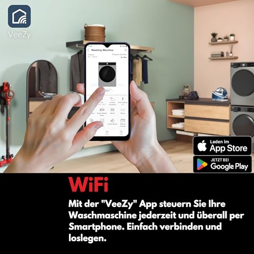 VESTEL WMI 99342 MB WIFI Waschmaschine Frontlader, 9 kg, 1400 U/min, Inverter-Motor, Dampf, WiFi, AquaStop+Switch, Mattschwarz – Bild 6