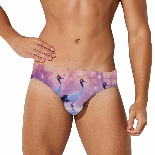 Walking Japanese Cranes Mens Swim Briefs Quick Dry Triangle Trunks Swimsuit Swimming Bikini Swimwear