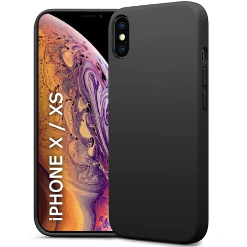 Image of TheGiftKart Liquid Silicone Back Cover Case for iPhone X /XS | Soft Micro-Fibre Lining Inside | Camera & Screen Protection | Shockproof Back Cover Case for iPhone X /XS (Silicone, Black)