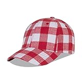 LANGZHEN Plaid Print verstellbare Baseball Cap Weiche Baumwollmischung Checked Print Outdoor Hut Cap für Männer Frauen (Gitter Rot+Weiß)