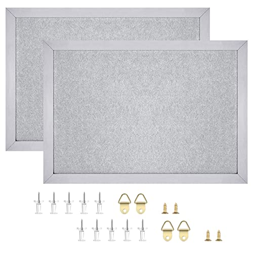 Okydoky Cork Board Bulletin Board with Felt,Wood Framed Display Bulletin Board for Walls with Pins, Eye Bolts, gaskets, Screws, Pin Board for Office, School and Home (Grey, 28 * 37cm-2p)