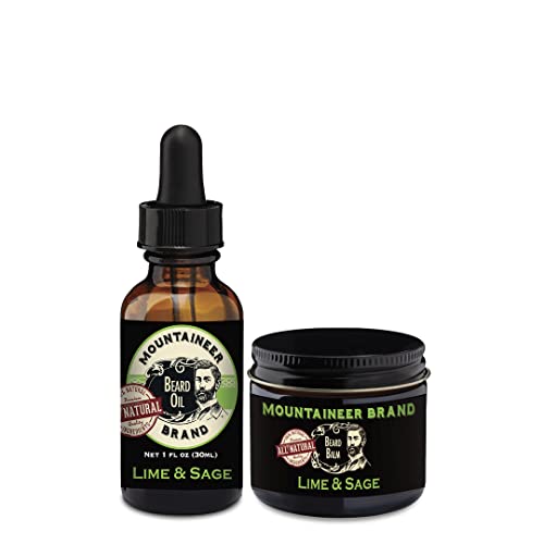 Mountaineer Brand Basic Beard Bundle | Beard Oil 1Oz & Conditioning Beard Balm 2Oz For Men | Conditioner & Beard Growth Kit For Men's Beard Care | Softens Hydrates Hair | Lime & Sage Scent #TOP22