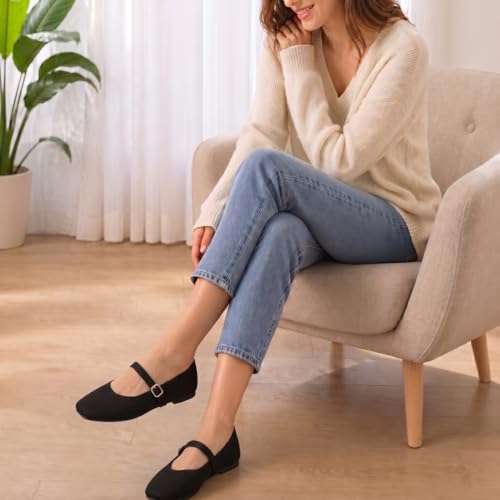 Image of Frank Mully Womens Casual Flat Shoes Square Toe Shoes Knitted Mesh Flat Comfort Work Flat Shoes for Daily Washable