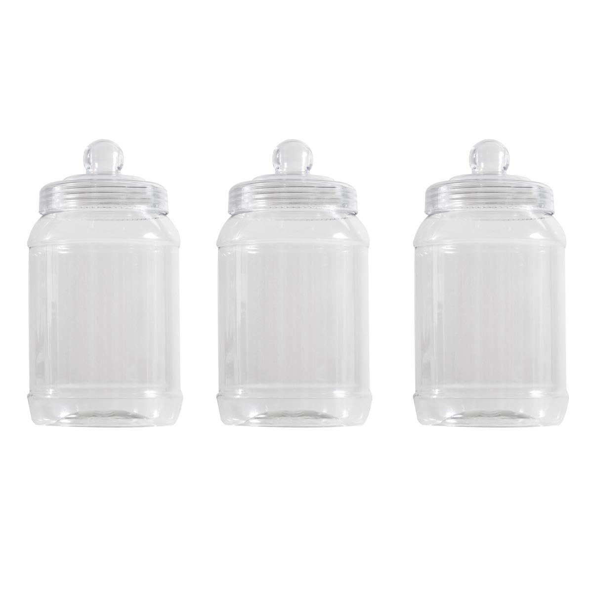 Yöl Clear Pack Of 3 1300Ml Plastic Sweet Jar With Screw Top Lid Large Candy Storage Container Reusable Treat Jar For Sweets Biscuits Chocolate Kitchen Pantry Wedding Party Display