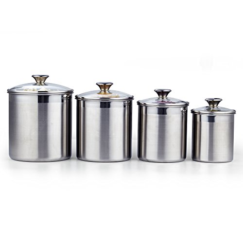 Cooks Standard Stainless Steel Airtight Glass Lid 4-Piece Food Jar Storage Canister Set For Tea Cofee Sugar Flour Baking Pantry Kitchen Counter #TOP3