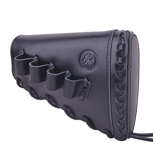 WAYNE'S DOG Leather Cheek Buttstock Pad Hand Stiched Ammo Sleeve Cartridge Holder for Rifle 38/357 45-70 30 30 308 .22LR 12GA (Lefty Hand - Black, 12 Gauge)