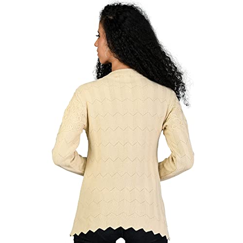 Image of LADYWILLINGTON Women Woollen Round Neck Sweater Heavy Front Long Kadai Cardigan Winter Wear Pure Wool Cardigan for Women Free Size Cotty Warm Cardigans with Side Pockets